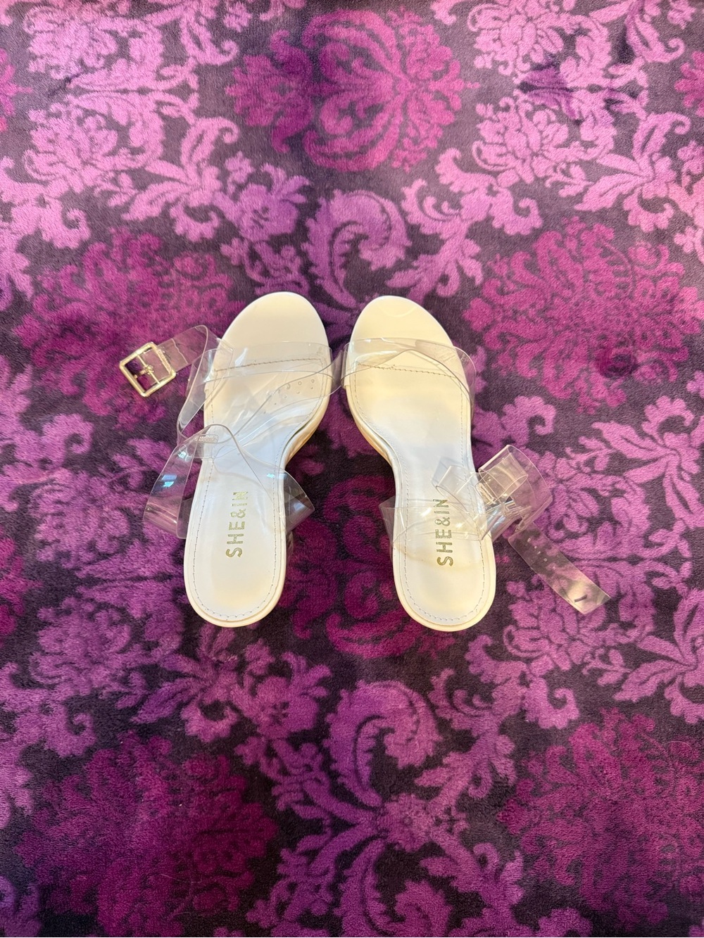 SHEIN Clear Strap Slide heels with Cream Footbed